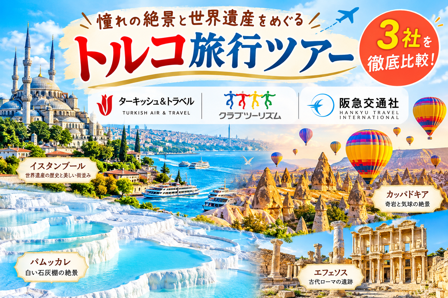 トルコ世界遺産ツアー3社を比較｜ターキッシュエア＆トラベル・クラブツーリズム・阪急交通社の違い